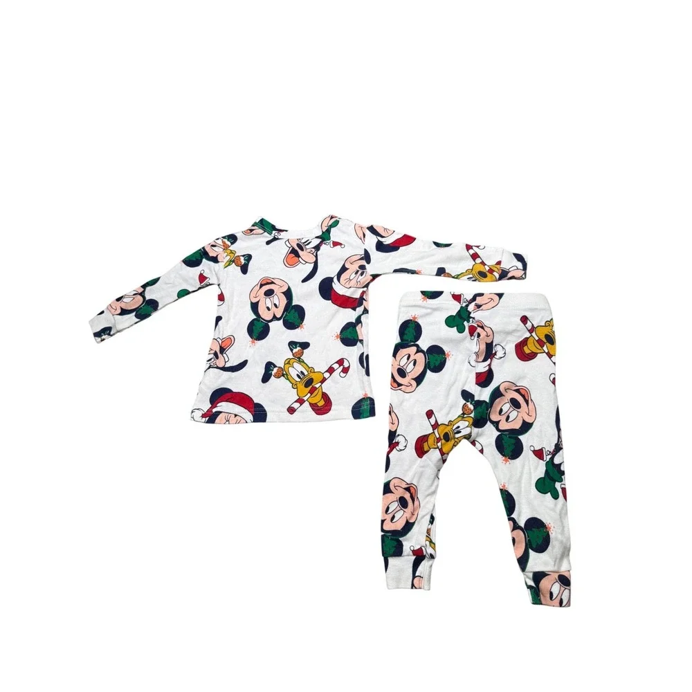 GAP x Disney Baby Christmas Pajamas 6-12 Months Mickey Mouse Pluto Holiday Set